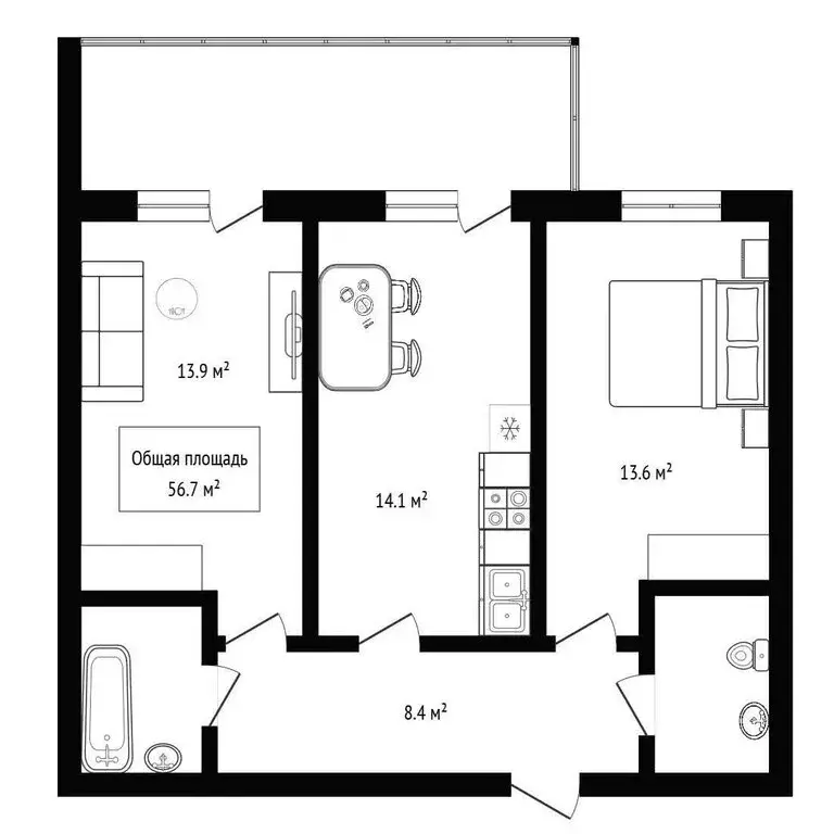 2-комнатная квартира: Новосибирск, улица Тюленина, 28 (56.7 м) - Фото 2