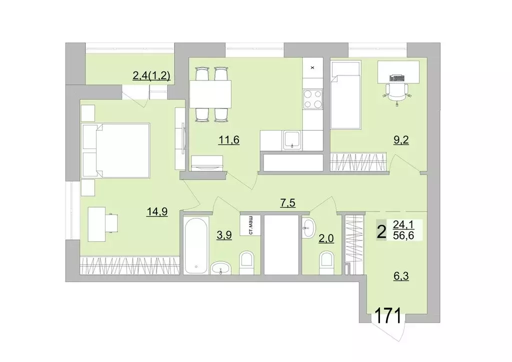 2-комнатная квартира: Екатеринбург, Черкасская улица, 5к3 (56.6 м) - Фото 0