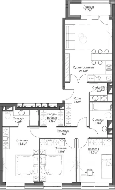 3-к кв. Москва Ленинградский просп., 29к2 (92.0 м) - Фото 2