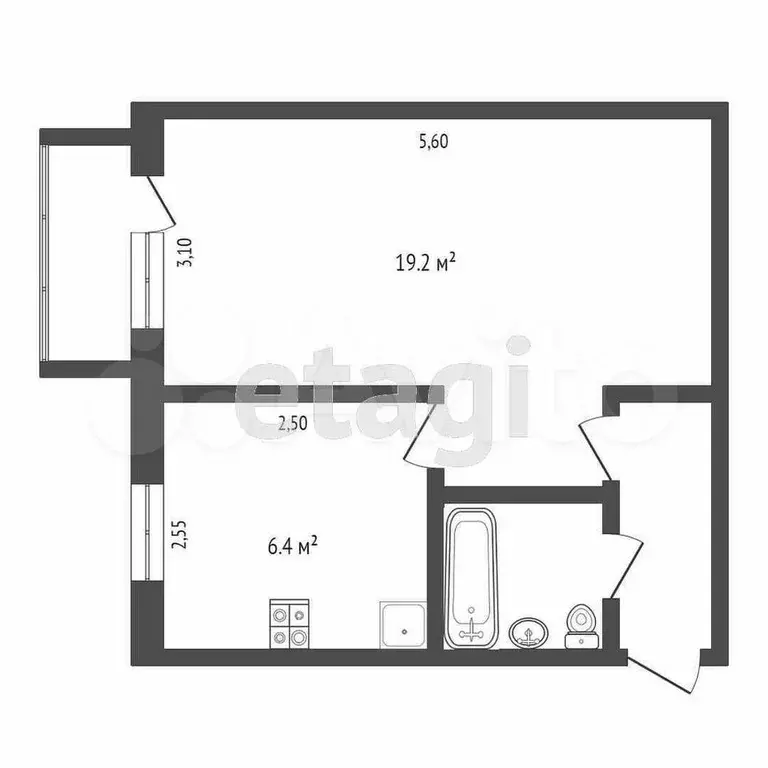 1-к. квартира, 30,9 м, 5/5 эт. - Фото 0