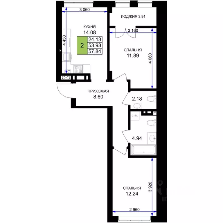 2-к кв. Калининградская область, Гурьевск Включи жилой комплекс (55.89 ... - Фото 1
