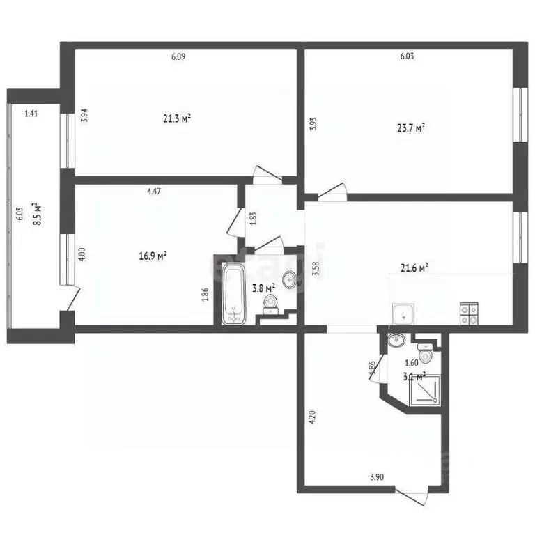 3-к кв. Тюменская область, Тюмень Кремлевская ул., 102 (105.7 м) - Фото 1