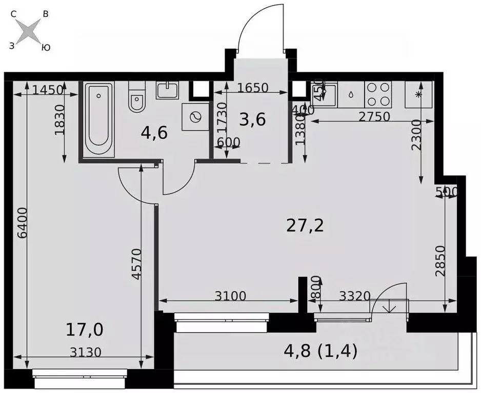 2-к кв. Москва Новоостаповская ул., 6АС1 (53.8 м) - Фото 1