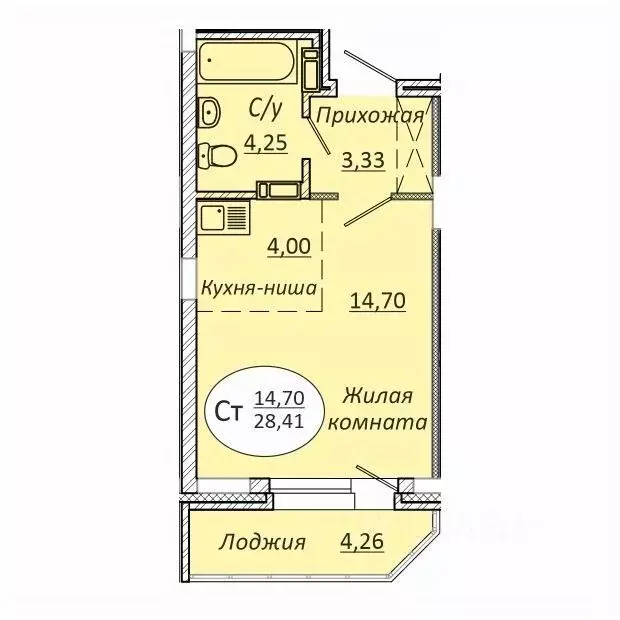 Студия Новосибирская область, Новосибирск 2-я Воинская ул., 53 (28.41 ... - Фото 0