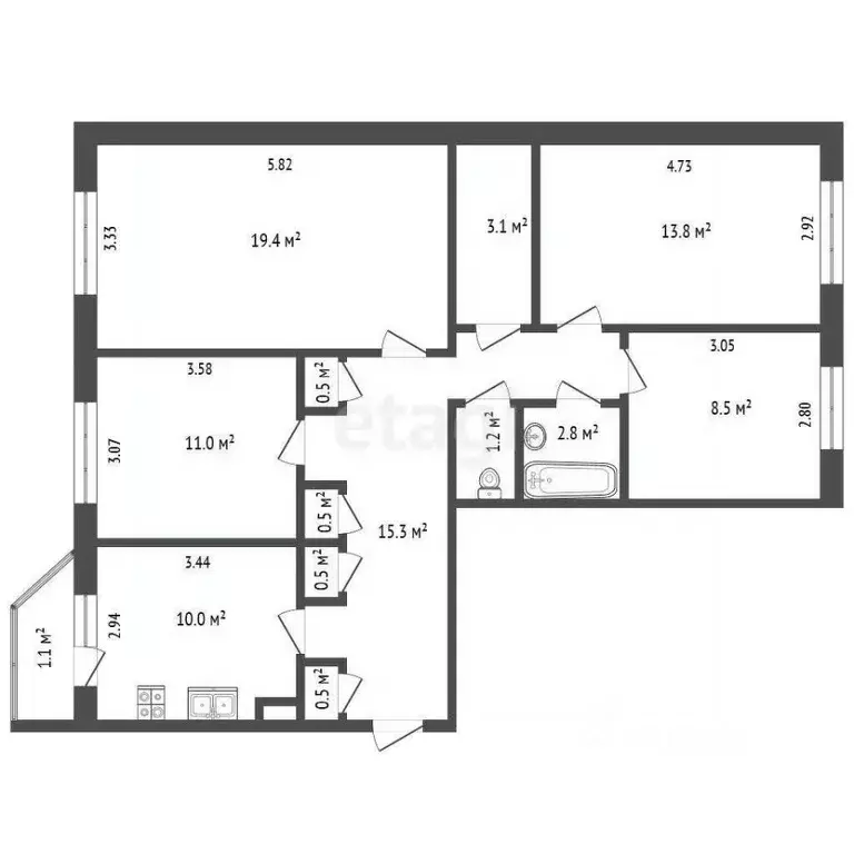 4-к кв. Ямало-Ненецкий АО, Ноябрьск ул. Ленина, 86 (86.1 м) - Фото 2