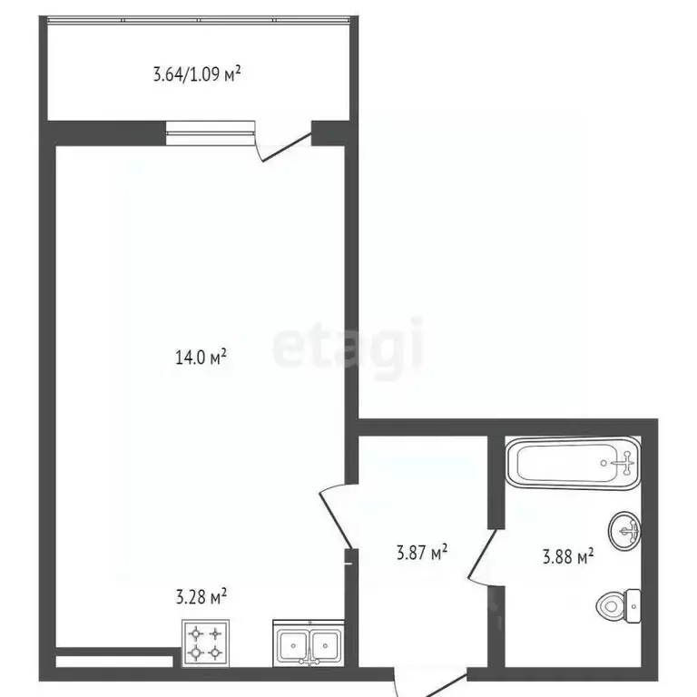 Студия Ростовская область, Ростов-на-Дону ул. Висаитова, 8 (26.2 м) - Фото 1