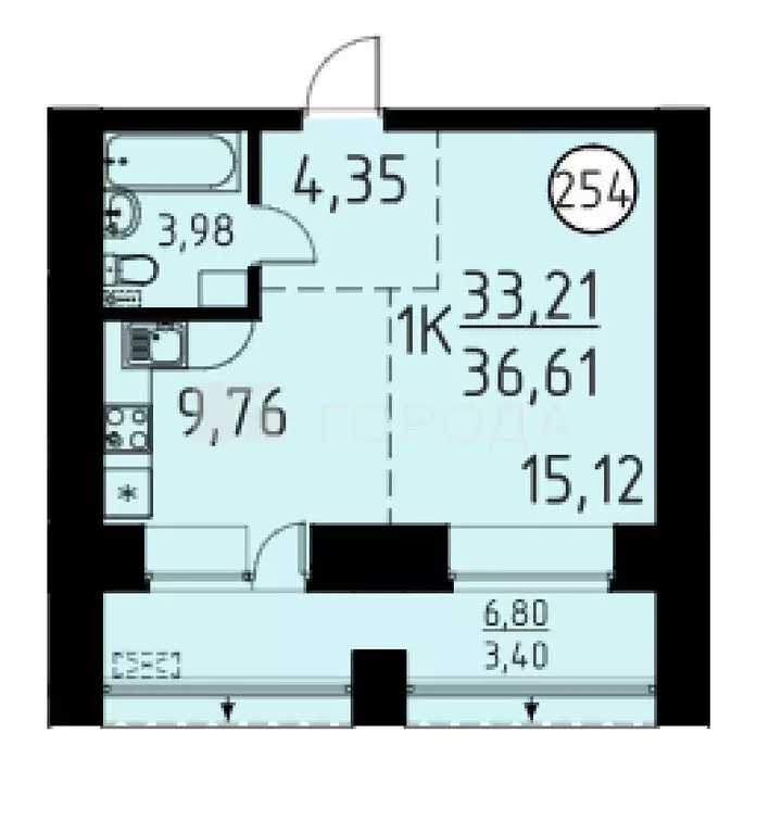 1-комнатная квартира: Кисловка, микрорайон Левобережный, улица Василия ... - Фото 1