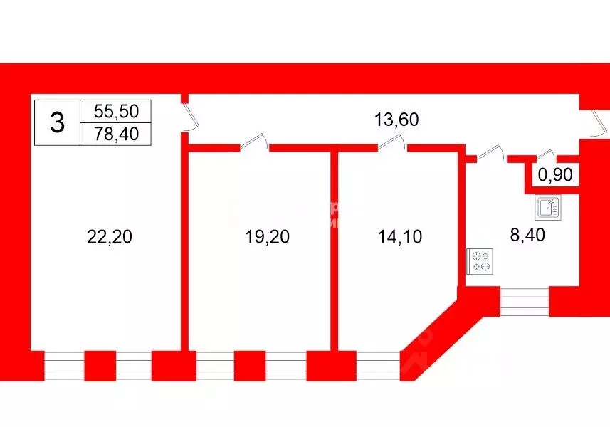3-к кв. Санкт-Петербург Казанская ул., 33/5 (78.4 м) - Фото 2