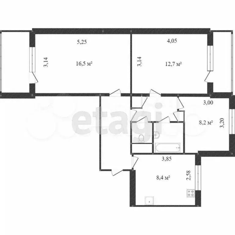 3-к. квартира, 61,6 м, 5/9 эт. - Фото 0