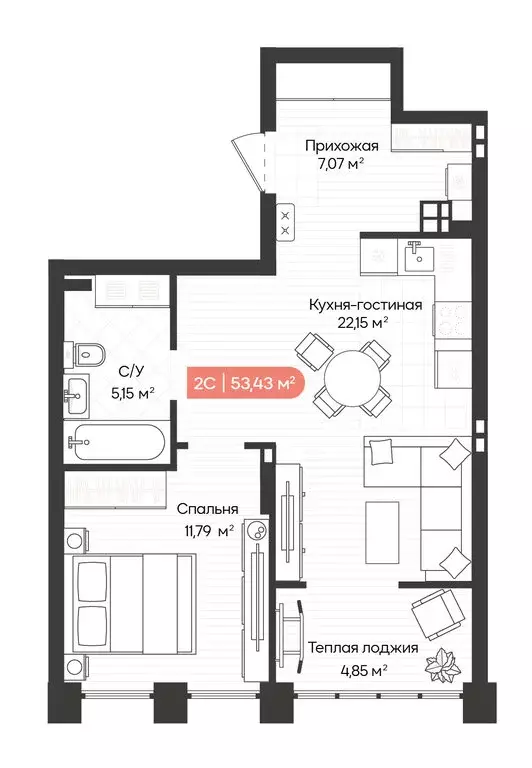 2-комнатная квартира: Новосибирск, Ленинградская улица, 342 (51.27 м) - Фото 0