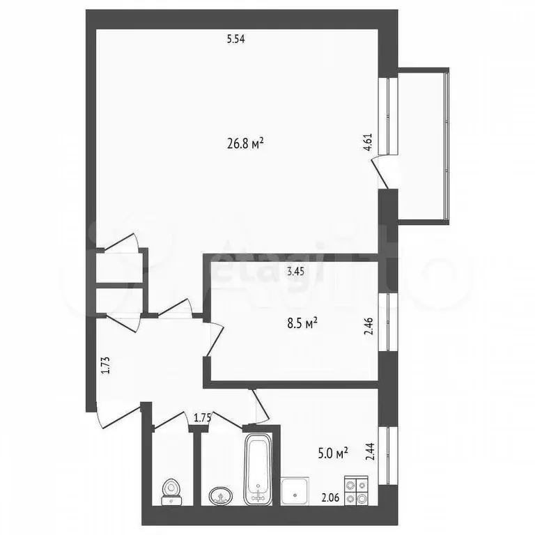2-к. квартира, 50 м, 4/5 эт. - Фото 0