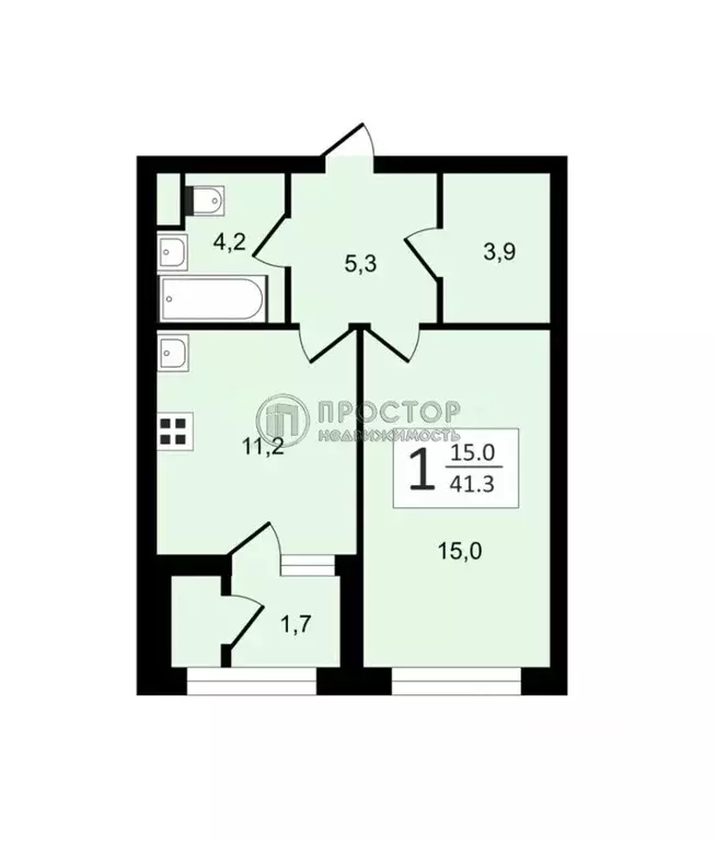 1-к кв. Москва Строительный проезд, 9к1 (45.0 м) - Фото 2