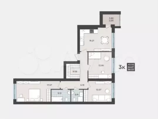 3-к. квартира, 86 м, 6/9 эт. - Фото 1