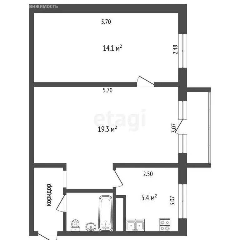 2-комнатная квартира: Томск, Железнодорожная улица, 11 (44.6 м) - Фото 0
