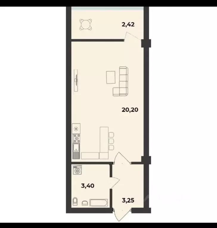 Студия Севастополь ул. Парковая, 15 (29.5 м) - Фото 2