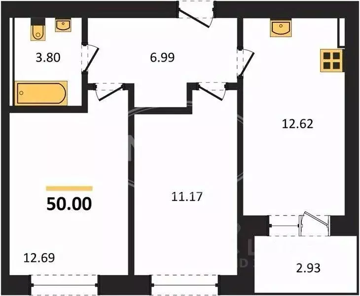 2-к кв. Калининградская область, Калининград ул. Сержанта Мишина, 81к2 ... - Фото 1
