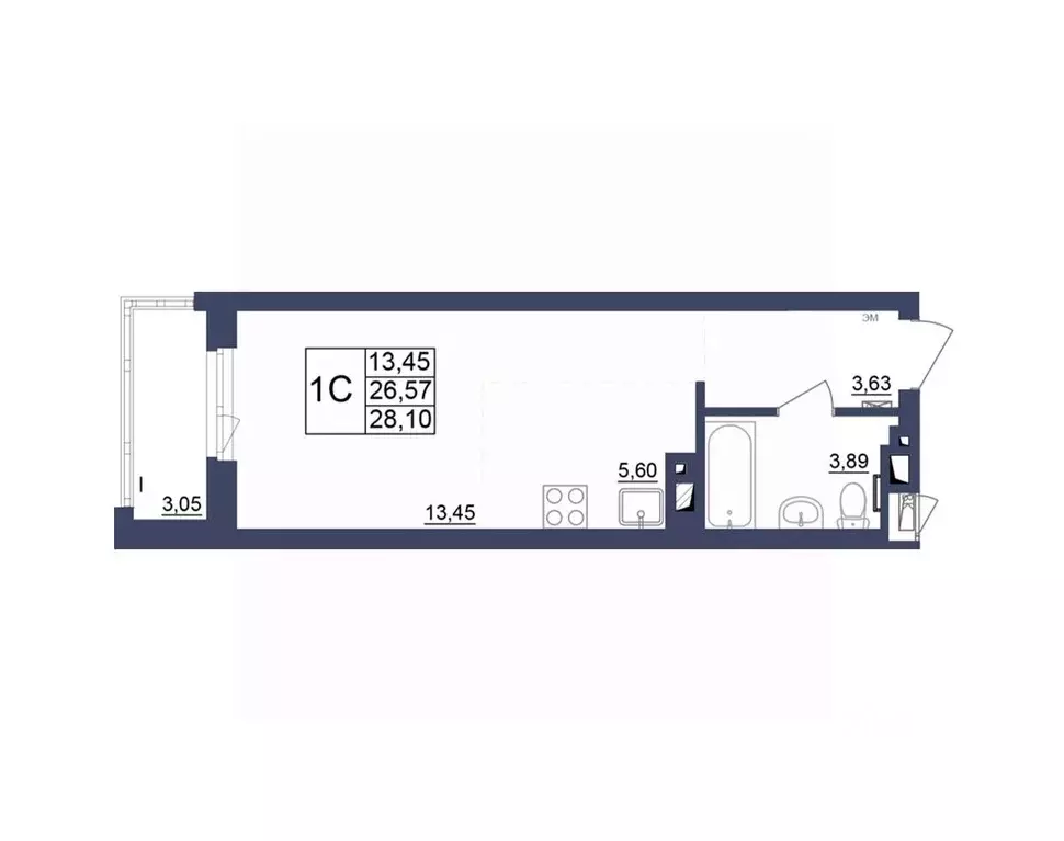 Студия Башкортостан, Уфа Космос жилой комплекс, лит1 (28.19 м) - Фото 1