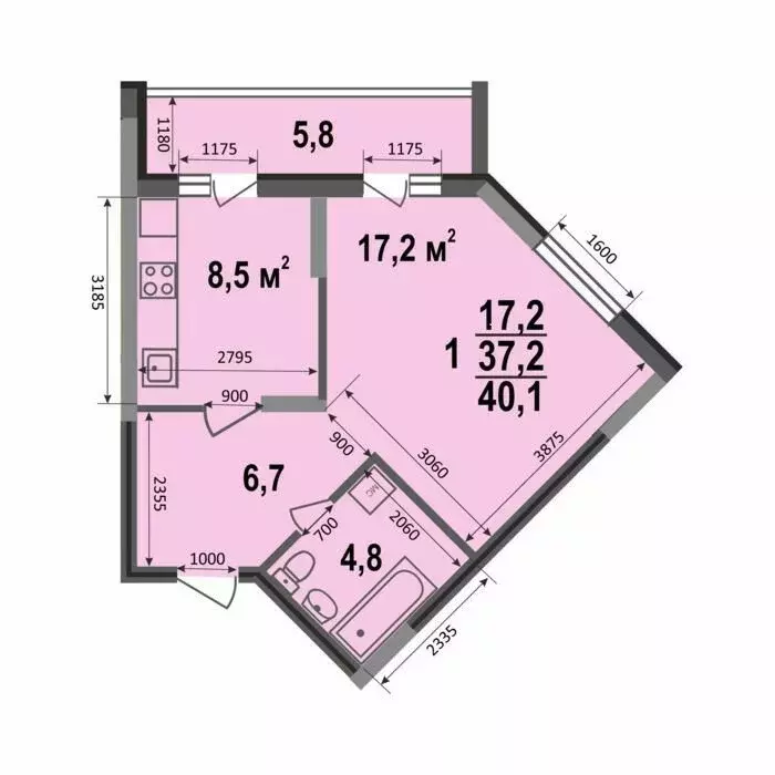 1-комнатная квартира: Владимир, Смоленская улица, 3Б (40.1 м) - Фото 0