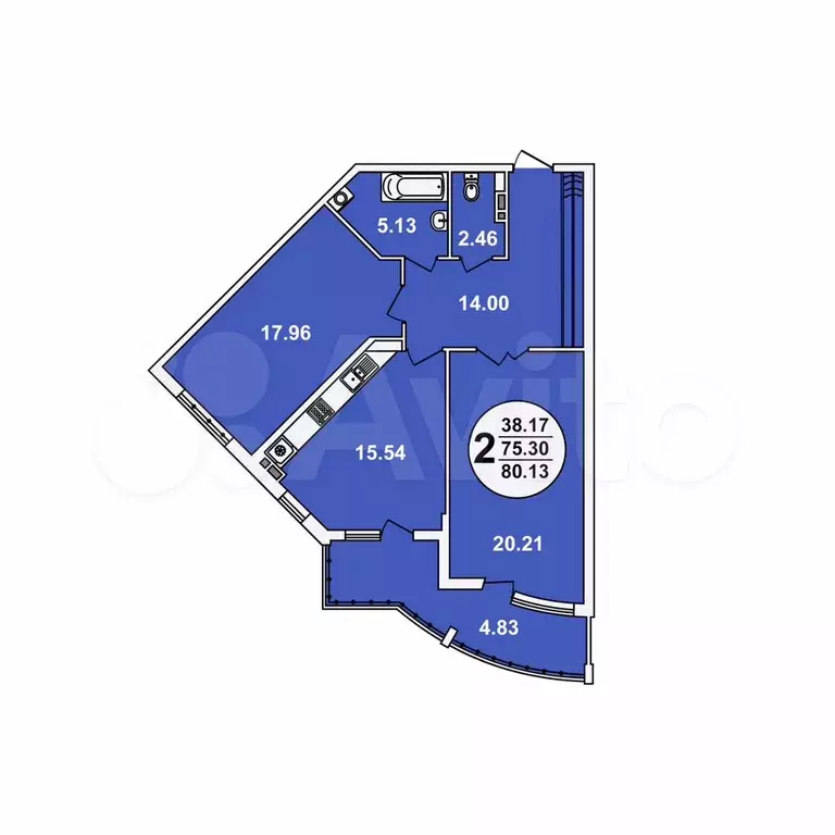 2-к. квартира, 80,1 м, 11/23 эт. - Фото 1