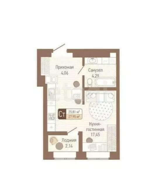 Квартира-студия: Тула, 2-й Клинской проезд, 8 (27.95 м) - Фото 1