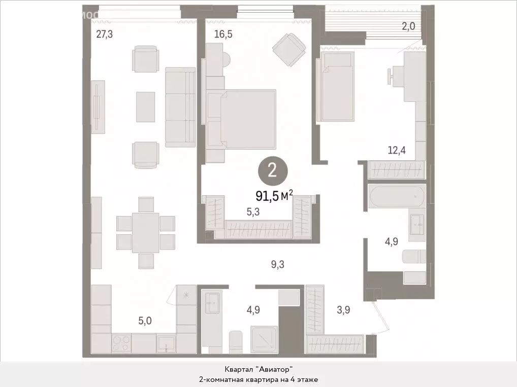 2-комнатная квартира: Новосибирск, улица Аэропорт, 88 (91.49 м) - Фото 0