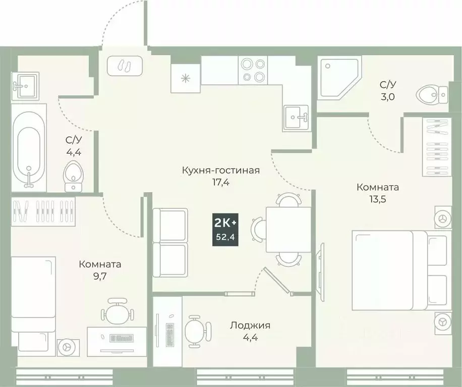 2-к кв. Курганская область, Курган Заозерный жилрайон, 6А мкр, ул. ... - Фото 1