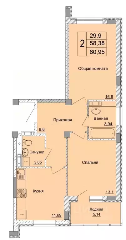 2-к кв. Белгородская область, Старый Оскол Степной мкр, 33Е (60.95 м) - Фото 0