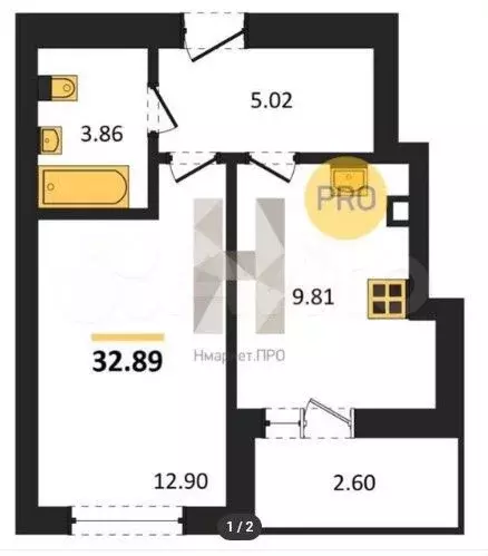 1-к. квартира, 32,9 м, 5/10 эт. - Фото 1