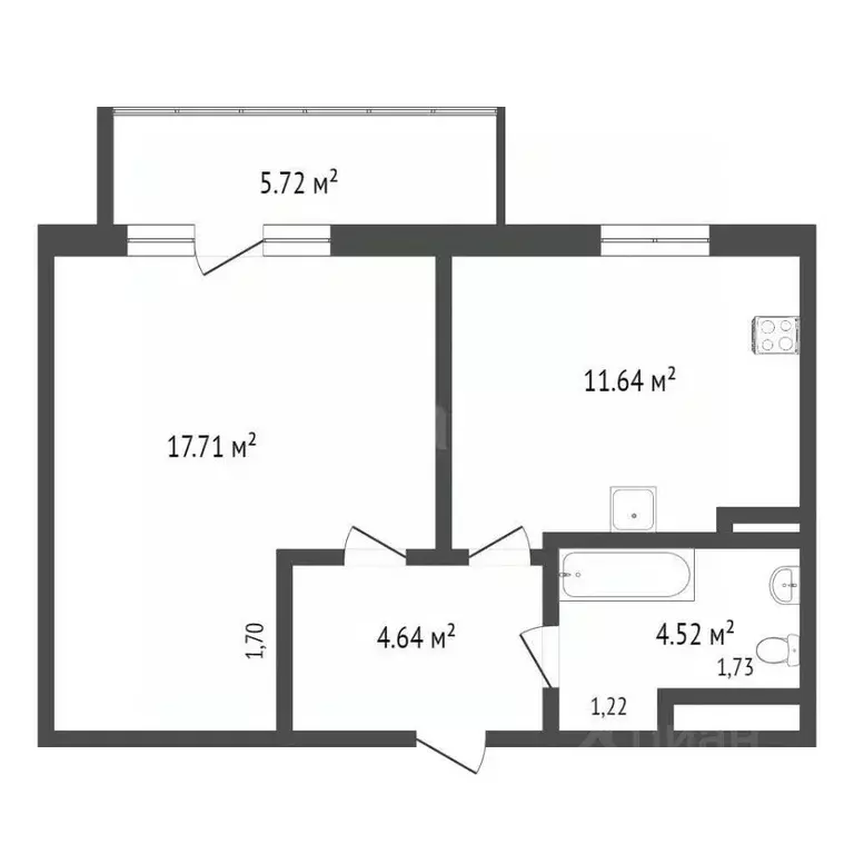 1-к кв. Севастополь просп. Октябрьской Революции, 20 (46.0 м) - Фото 2