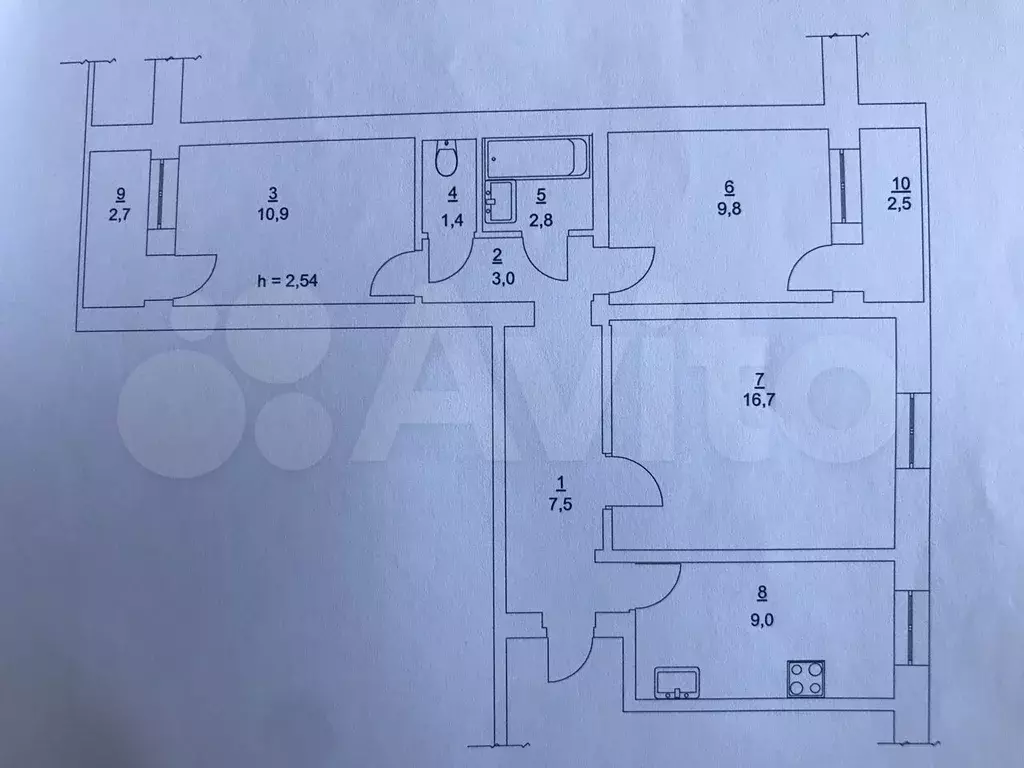 3-к. квартира, 61,1 м, 9/10 эт. - Фото 0