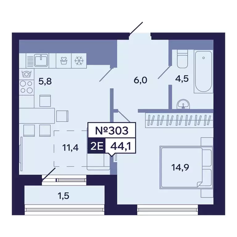 2-комнатная квартира: Якутск, Новопортовская улица, 1А/1 (44.1 м) - Фото 1