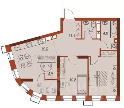 3-к кв. Нижегородская область, Нижний Новгород Ленгородок мкр, Первый ... - Фото 1