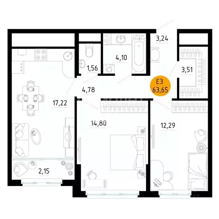 2-к кв. Рязанская область, Рязань ул. Земнухова, 2 (63.42 м) - Фото 2