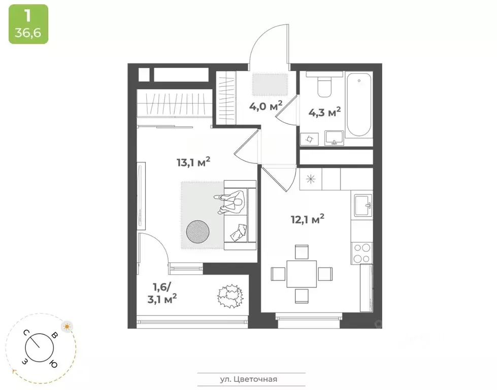 1-к кв. Тверская область, Тверь Соминка мкр,  (35.1 м) - Фото 0