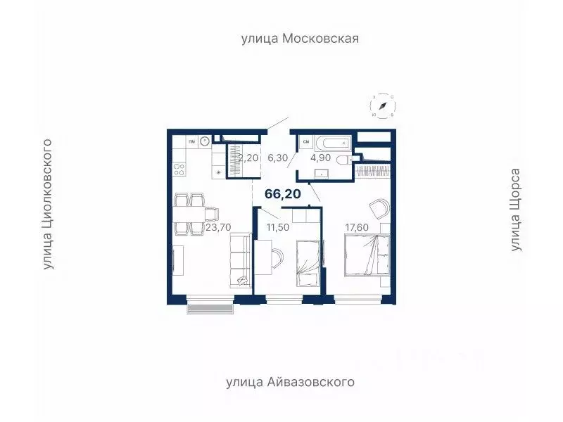 2-к кв. Свердловская область, Екатеринбург ул. Московская, 249/2 (66.8 ... - Фото 0