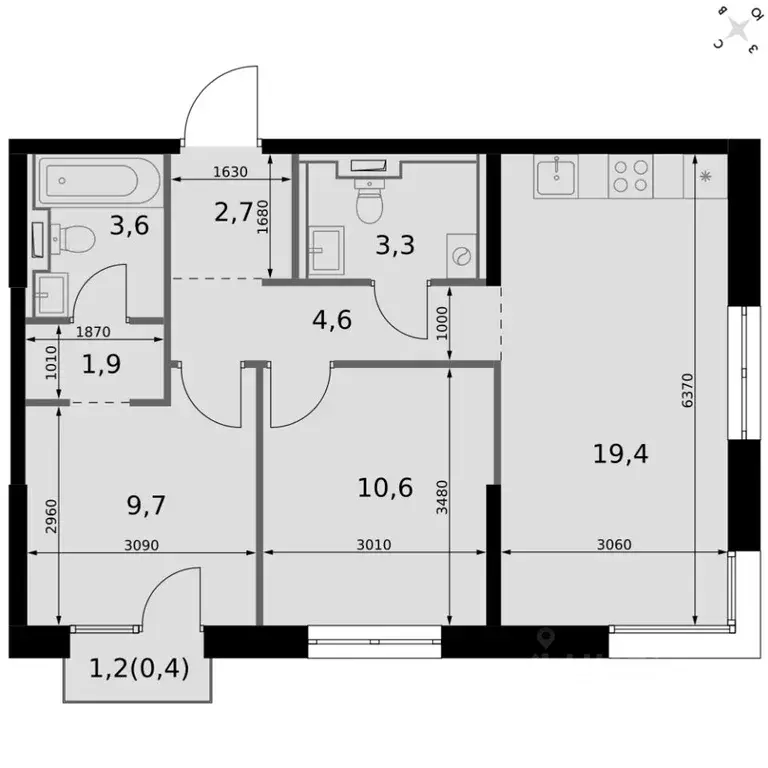 2-к кв. Татарстан, Казань Фриссон жилой комплекс (56.2 м) - Фото 1