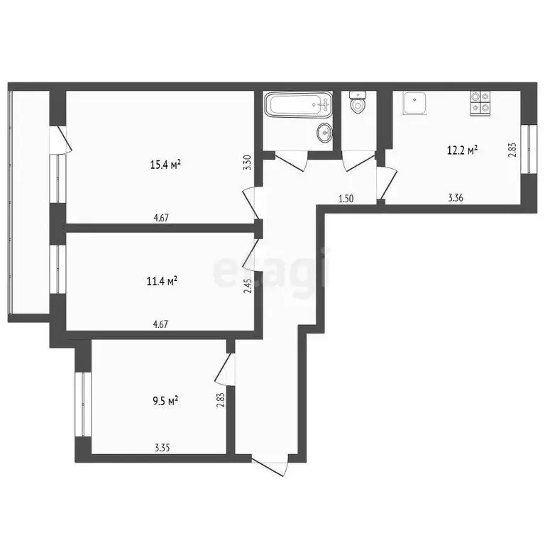 3-комнатная квартира: Боровский, улица Мира, 23 (61.6 м) - Фото 0