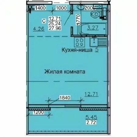 Студия Алтайский край, Барнаул ул. Союза Республик (27.96 м) - Фото 0