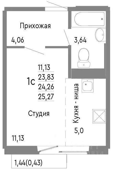 Студия Челябинская область, Челябинск Нефтебазовая ул., 1к2 (24.26 м) - Фото 0