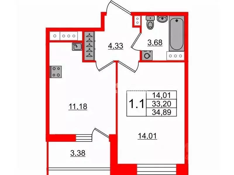 1-к кв. Санкт-Петербург Парашютная ул., 77к1 (34.5 м) - Фото 2