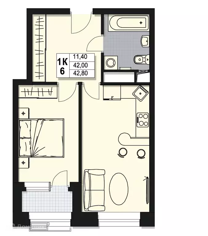Продаётся 1-к квартира, 42 м - Фото 0