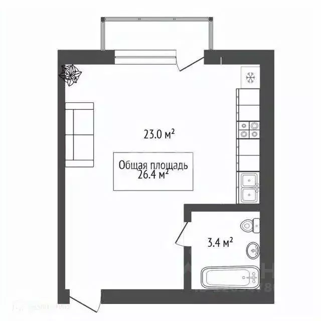 Студия Новосибирская область, Новосибирск ул. Николая Грицюка, 1 (32.0 ... - Фото 2