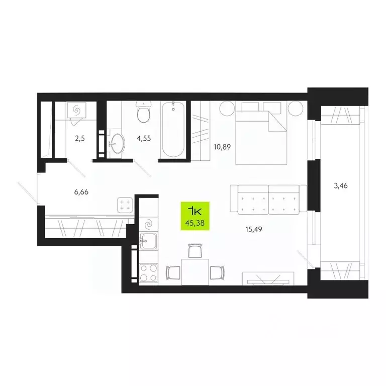 1-к кв. Томская область, Томск Уютный жилой квартал, ул. Маяковского, ... - Фото 1