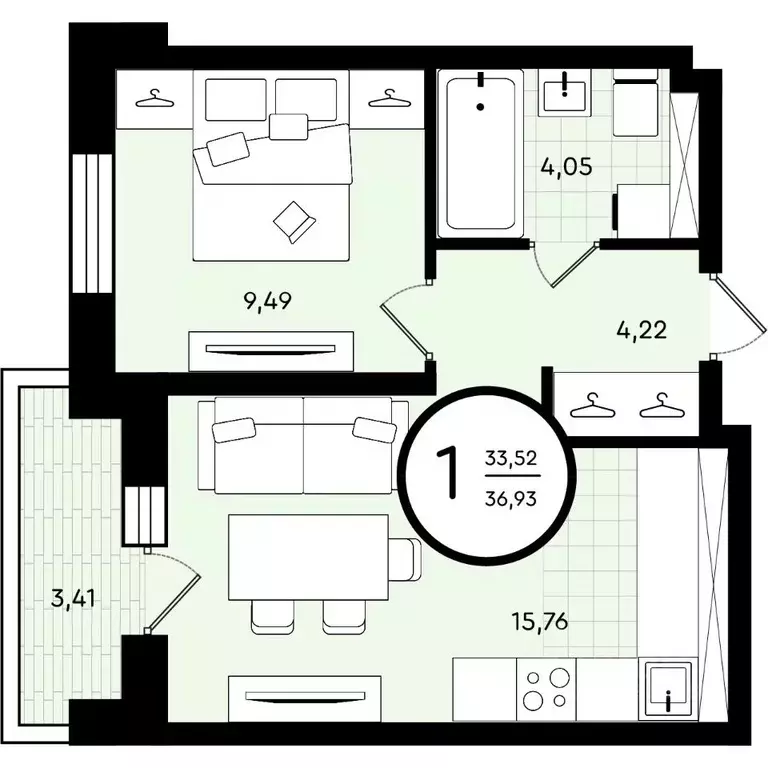 1-к кв. Тюменская область, Тюмень ул. Александра Звягина, 2 (36.93 м) - Фото 1