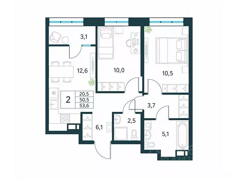 2-к кв. Забайкальский край, Чита Хороший мкр,  (53.6 м) - Фото 1