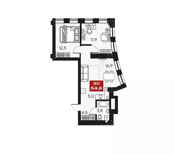 2-к кв. Новосибирская область, Новосибирск  (54.6 м) - Фото 0