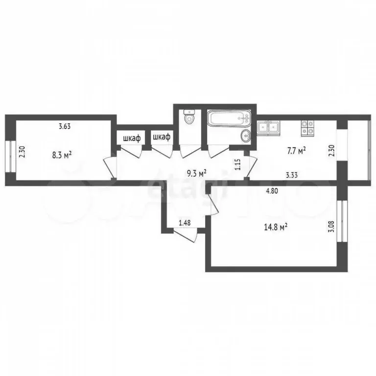 2-к. квартира, 46 м, 7/9 эт. - Фото 0
