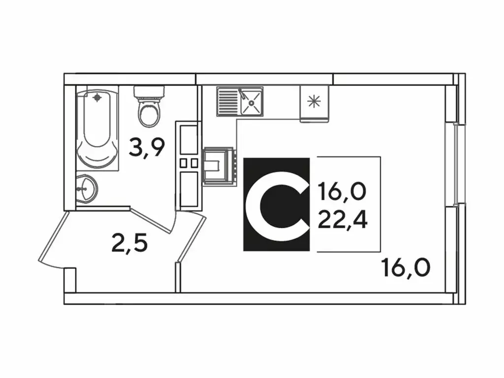 Квартира-студия: Краснодар, жилой комплекс Самолёт-6 (22.4 м) - Фото 1