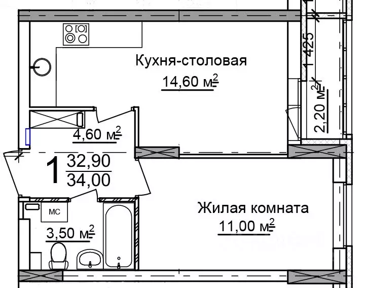 1-к кв. нижегородская область, нижний новгород 52-й кв-л, (34.0 м) - Фото 0