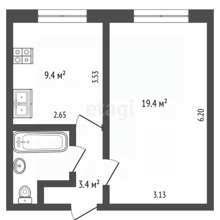 1-к кв. Крым, Симферопольский район, Молодежное пгт ул. Строителей ... - Фото 2